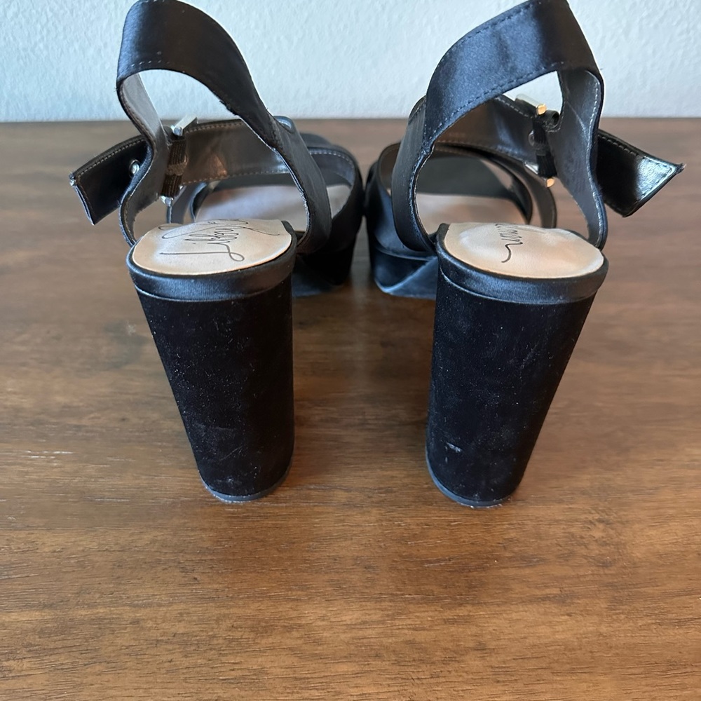 Lily Edelman Satin Platform Heels With Satin Cross Over Straps and Buckle - Picture 3 of 5